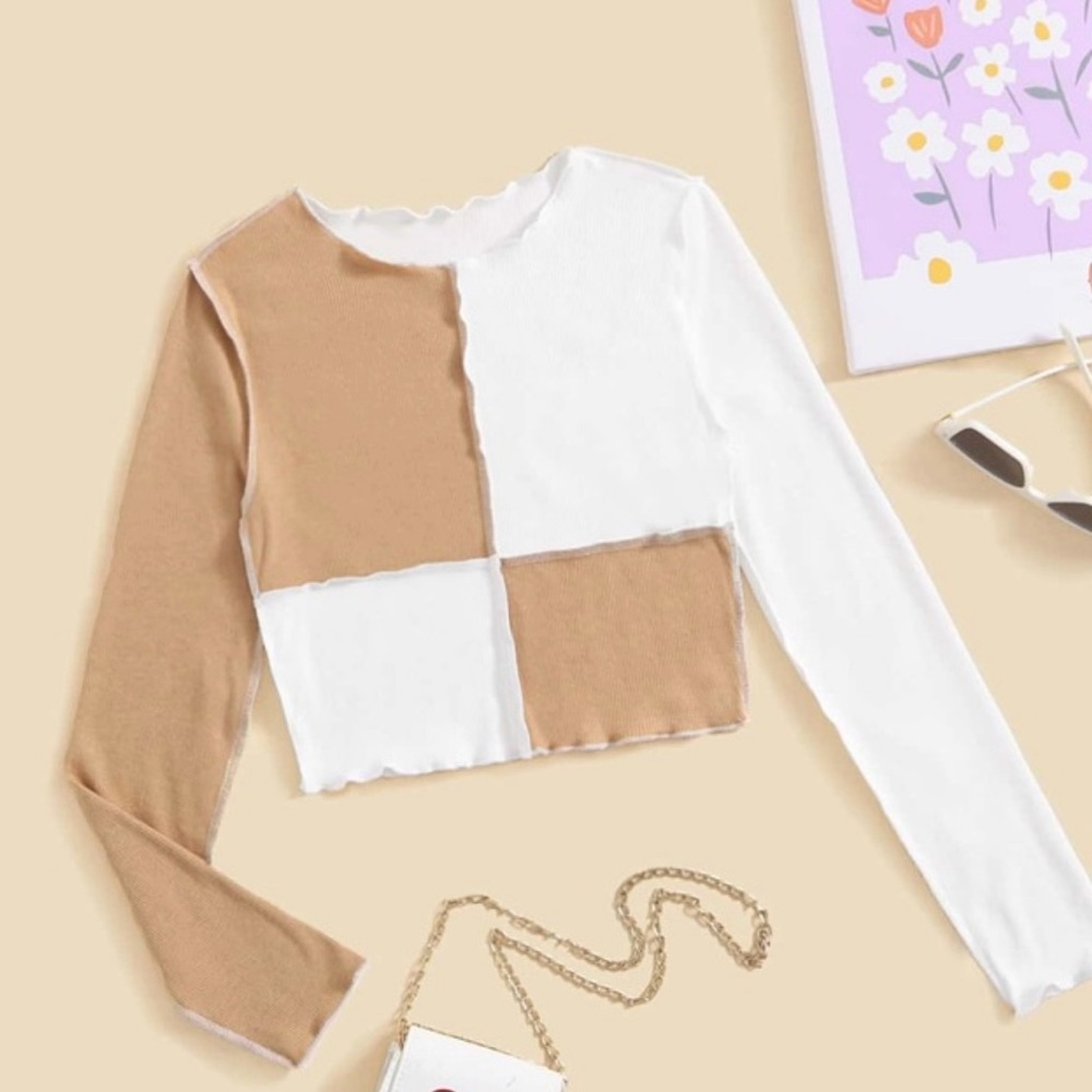 Colorblock Cropped Tee Ruffle Trim Girls Size 8-9Y
